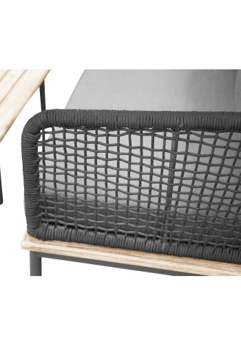 VENTURE DESIGN Andorra Eck-Gartensofa mit Kissen – grau, natürliches Akazienholz, schwarzes Aluminium und Seil