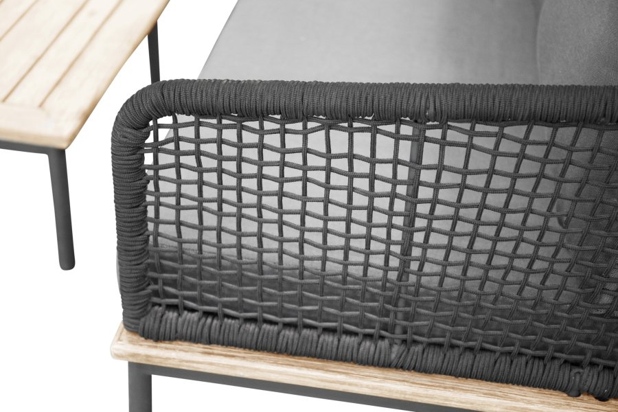 VENTURE DESIGN Andorra hj�rne havesofa m. hynder - gr�, natur akacietr�, sort aluminium og reb