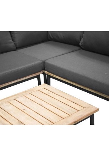 VENTURE DESIGN Andorra Eck-Gartensofa mit Kissen – grau, natürliches Akazienholz, schwarzes Aluminium und Seil