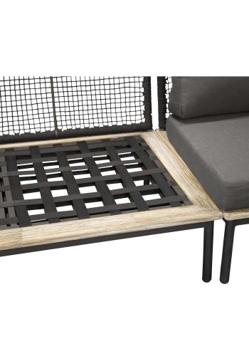 VENTURE DESIGN Andorra Eck-Gartensofa mit Kissen – grau, natürliches Akazienholz, schwarzes Aluminium und Seil