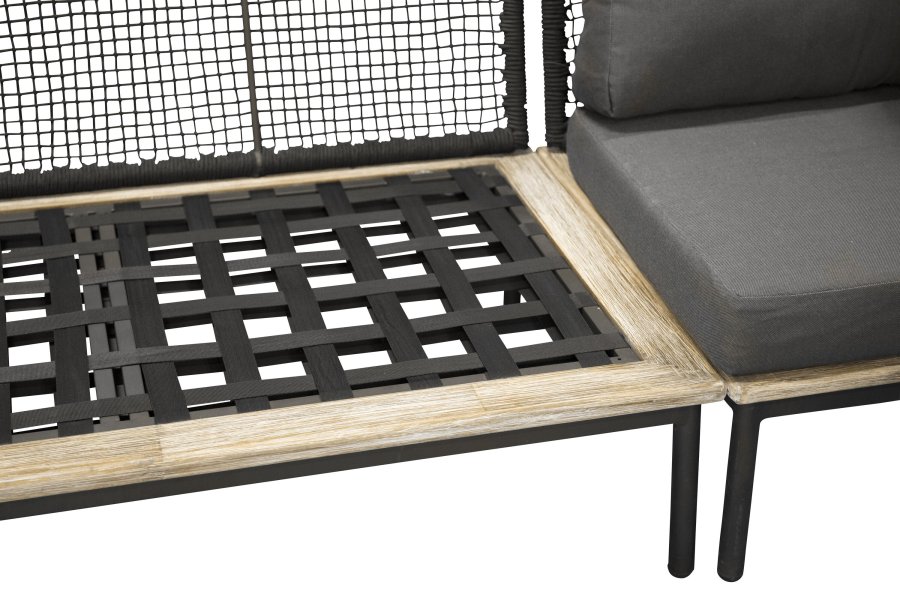 VENTURE DESIGN Andorra hj�rne havesofa m. hynder - gr�, natur akacietr�, sort aluminium og reb