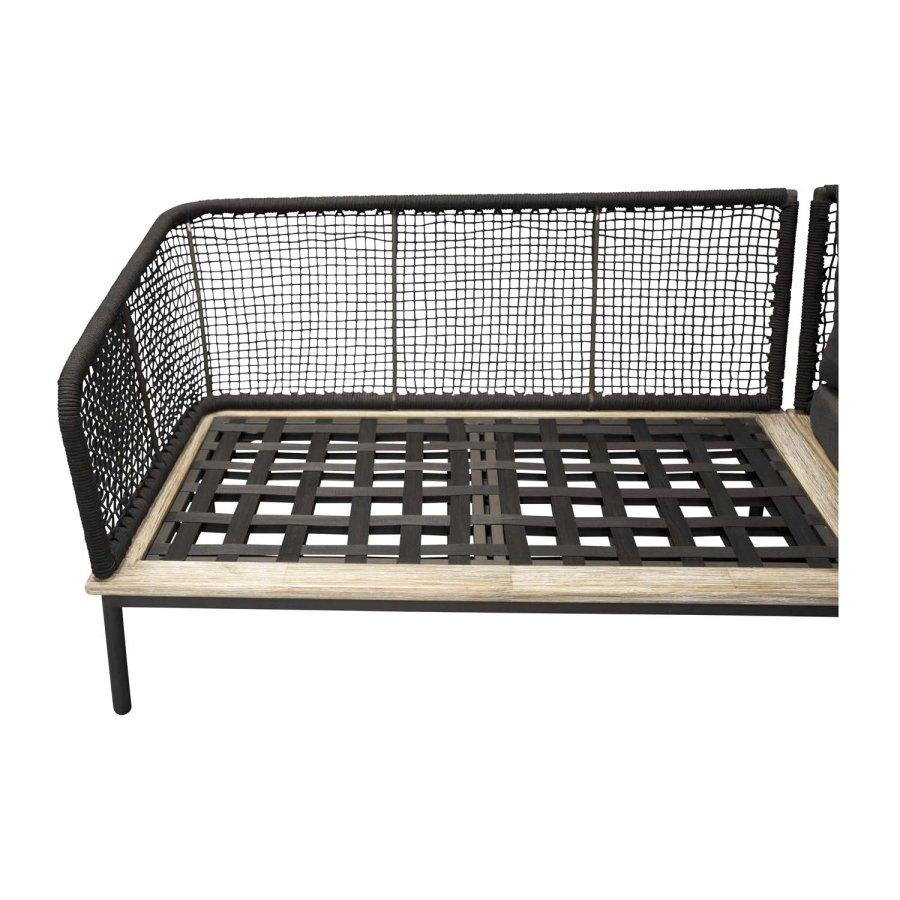 VENTURE DESIGN Andorra Eck-Gartensofa mit Kissen – grau, natürliches Akazienholz, schwarzes Aluminium und Seil