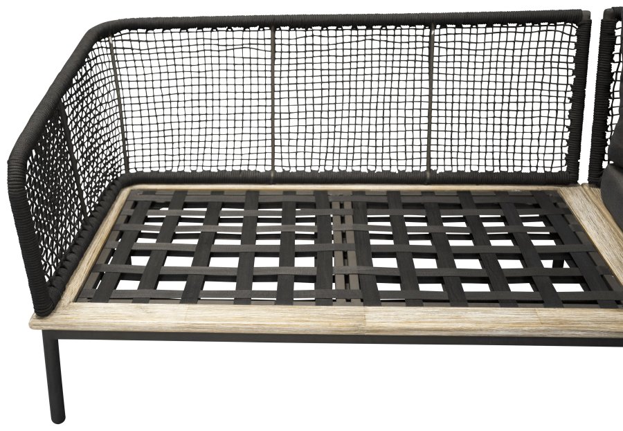 VENTURE DESIGN Andorra hj�rne havesofa m. hynder - gr�, natur akacietr�, sort aluminium og reb