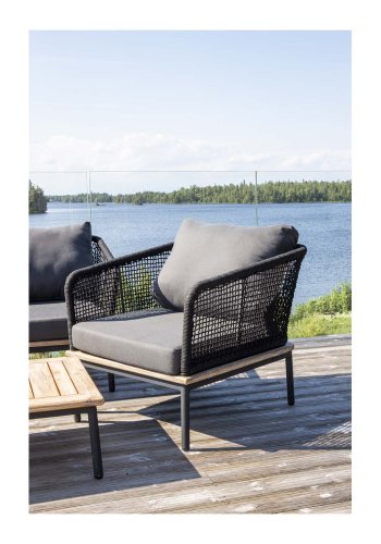 VENTURE DESIGN Andorra hagesett med puter - grtt, naturlig akasietre, svart tau og aluminium 