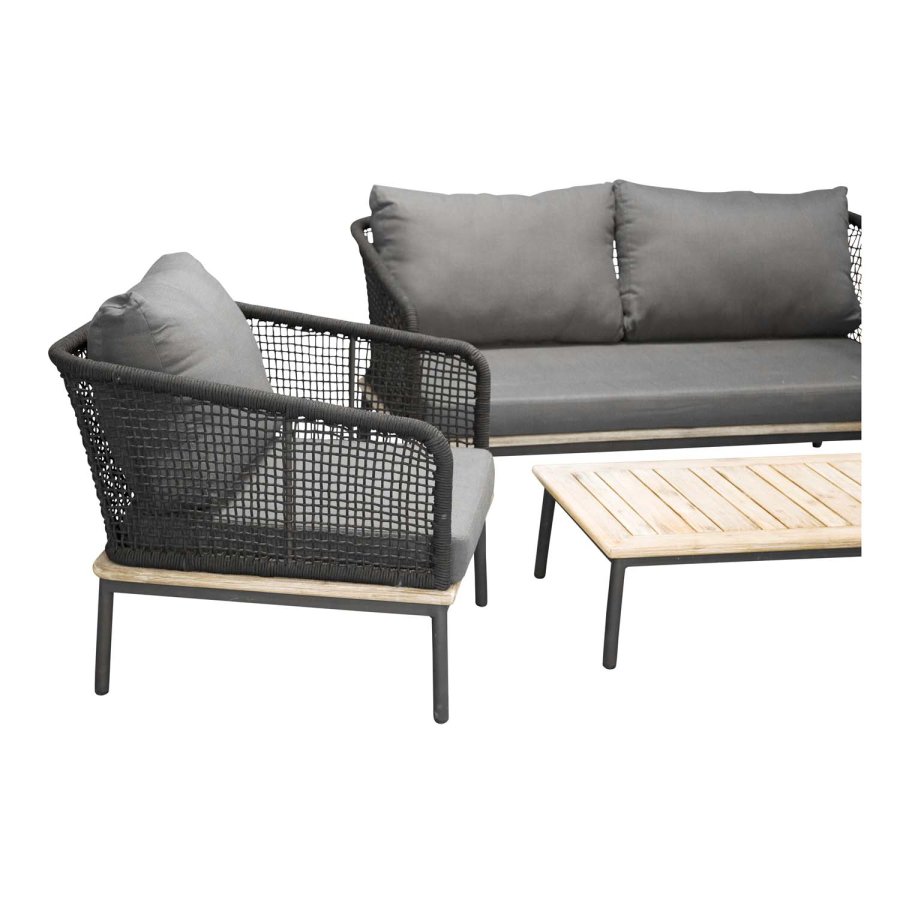 VENTURE DESIGN Andorra hagesett med puter - grtt, naturlig akasietre, svart tau og aluminium 