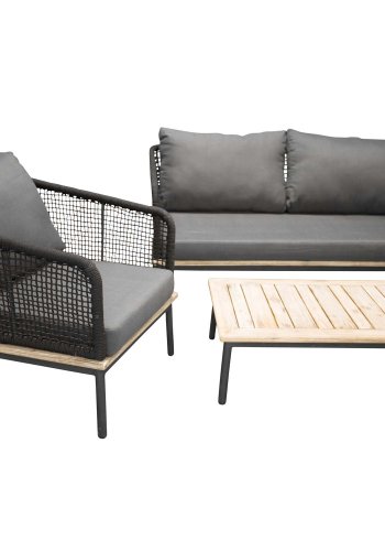 VENTURE DESIGN Andorra hagesett med puter - grtt, naturlig akasietre, svart tau og aluminium 