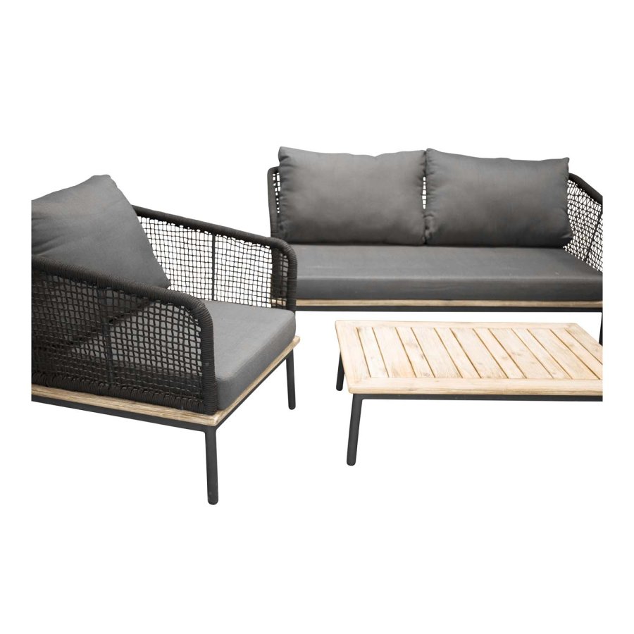 VENTURE DESIGN Andorra hagesett med puter - grtt, naturlig akasietre, svart tau og aluminium 