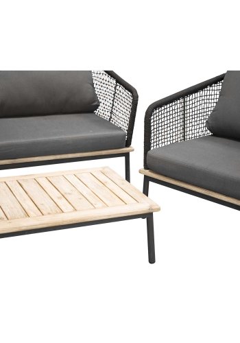 VENTURE DESIGN Andorra hagesett med puter - grtt, naturlig akasietre, svart tau og aluminium 