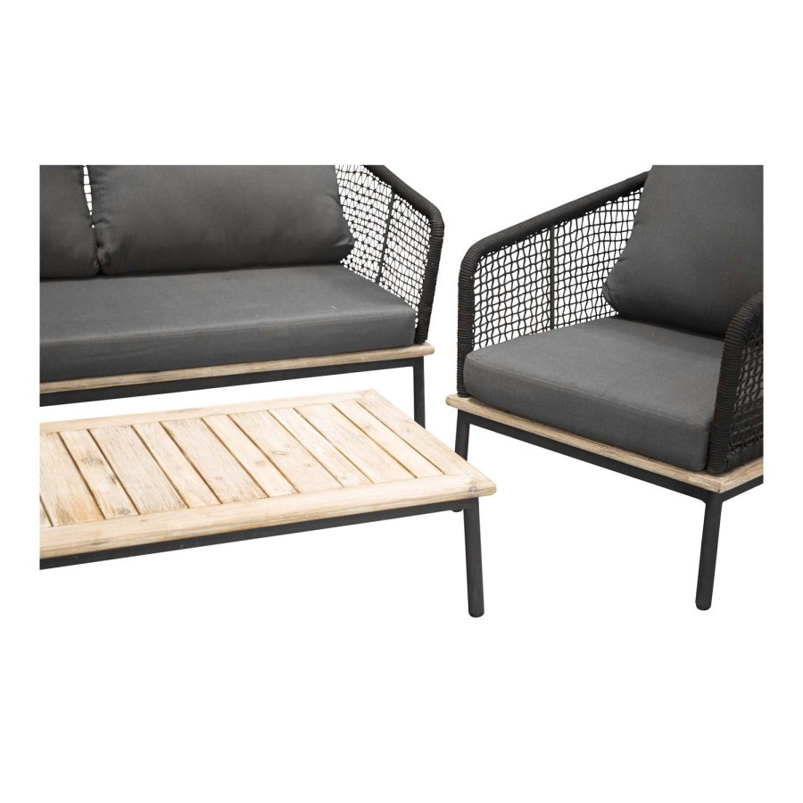 VENTURE DESIGN Andorra hagesett med puter - grtt, naturlig akasietre, svart tau og aluminium 