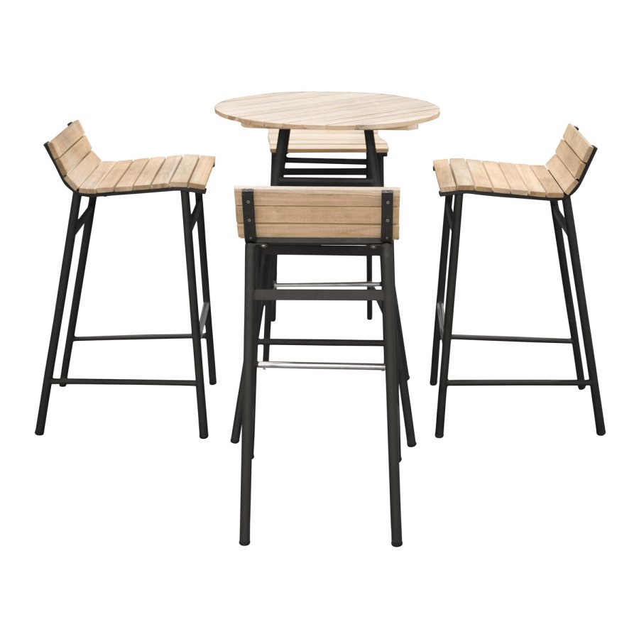 VENTURE DESIGN Mexico udendrs barstol m. fodsttte - natur akacietr og sort aluminium 