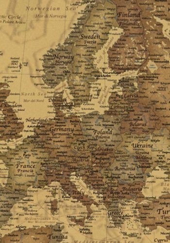 ARTGEIST Ancient verdenskort billede - brun print p� kork (80x120)