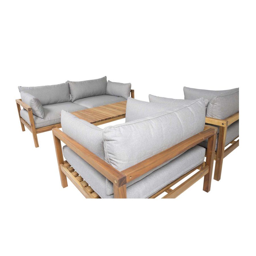 VENTURE DESIGN rektangulr Marion Double sofahavebnk m. armln - gr stof og natur akacietr 