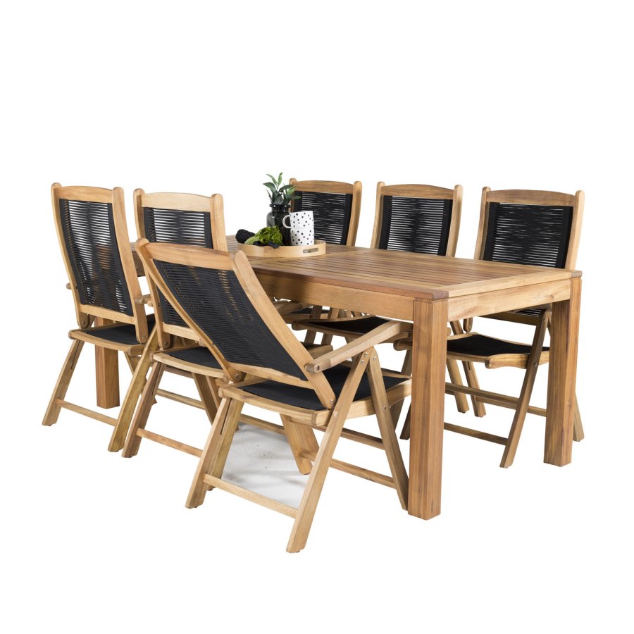 VENTURE DESIGN Peter hagestol med armlener og 5 posisjoner - naturlig akasietre og svart tau