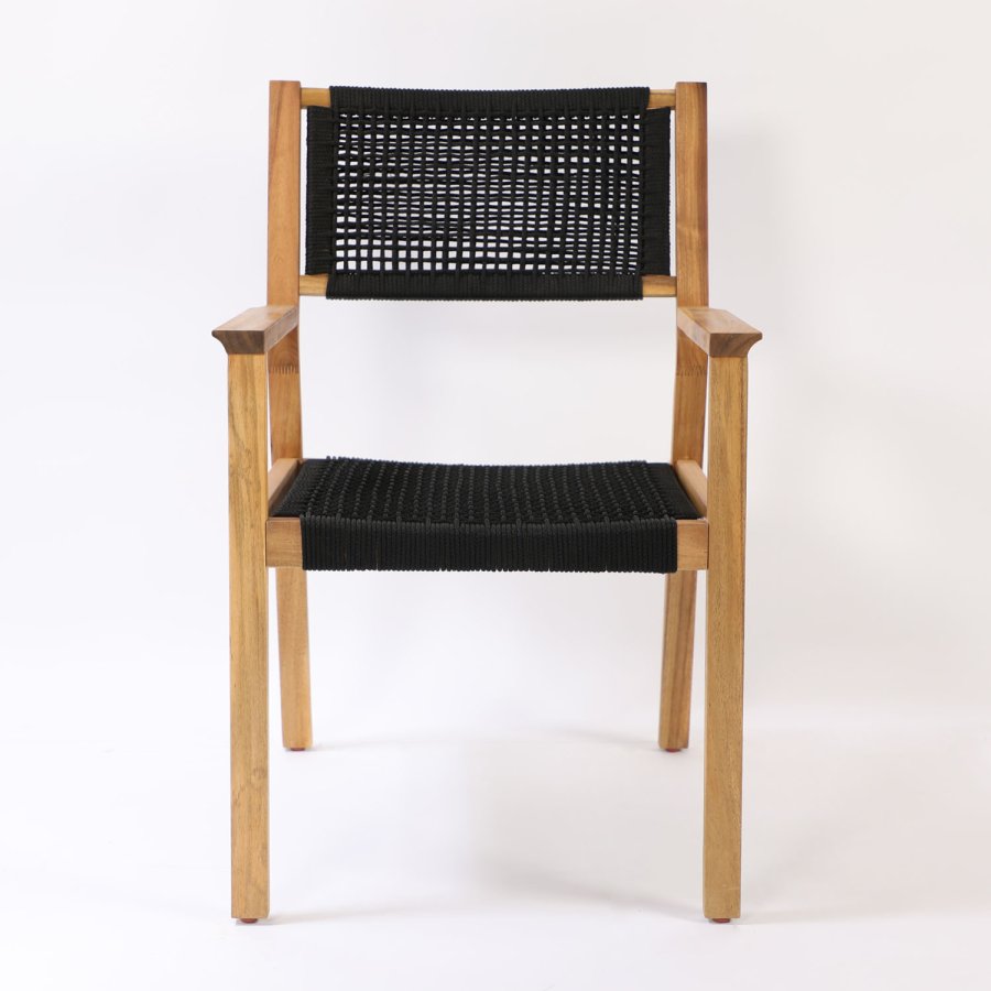 VENTURE DESIGN Little John hagestol med armlener - naturlig akasietre og svart tau 
