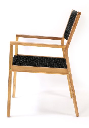 VENTURE DESIGN Little John hagestol med armlener - naturlig akasietre og svart tau 