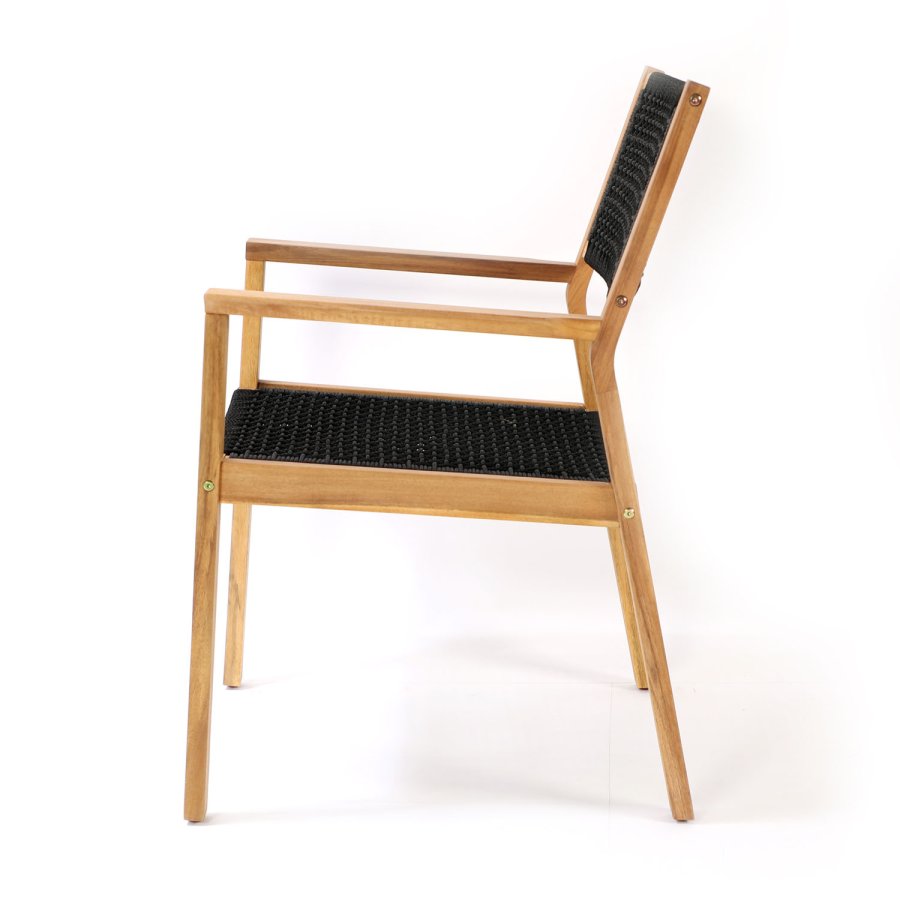 VENTURE DESIGN Little John hagestol med armlener - naturlig akasietre og svart tau 