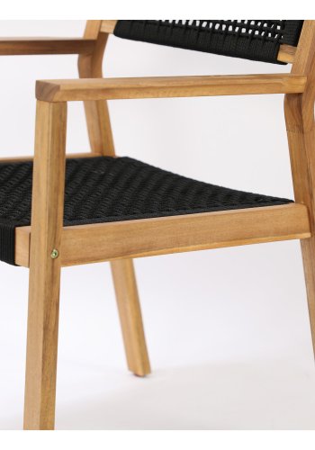 VENTURE DESIGN Little John hagestol med armlener - naturlig akasietre og svart tau 