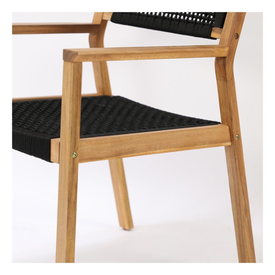 VENTURE DESIGN Little John hagestol med armlener - naturlig akasietre og svart tau 