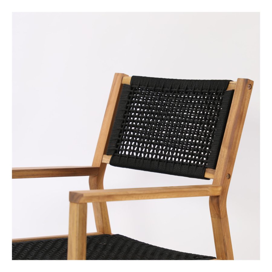 VENTURE DESIGN Little John hagestol med armlener - naturlig akasietre og svart tau 