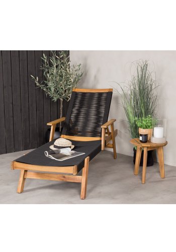 VENTURE DESIGN Little John utendrs solstol - naturlig akasietre og svart tau 