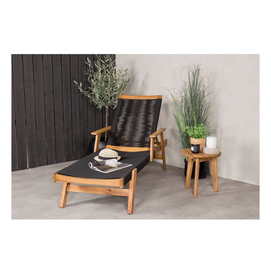 VENTURE DESIGN Little John utendrs solstol - naturlig akasietre og svart tau 