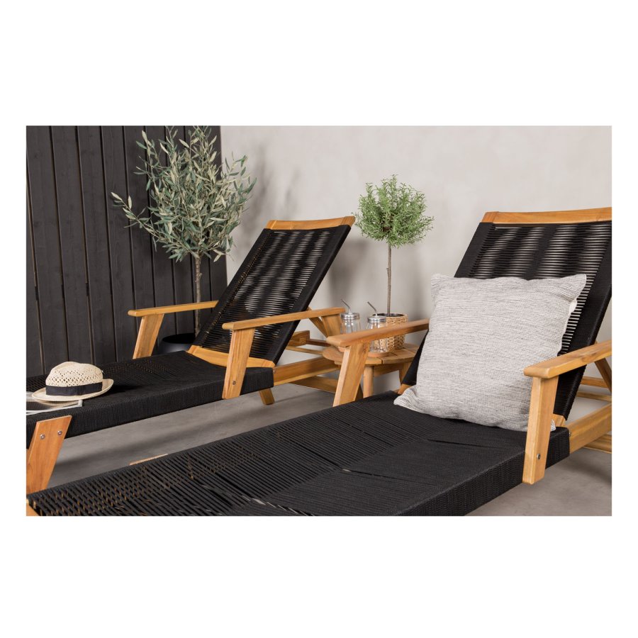 VENTURE DESIGN Little John utendrs solstol - naturlig akasietre og svart tau 