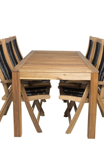 VENTURE DESIGN Peter hagestol med armlener og 5 posisjoner - naturlig akasietre og svart tau