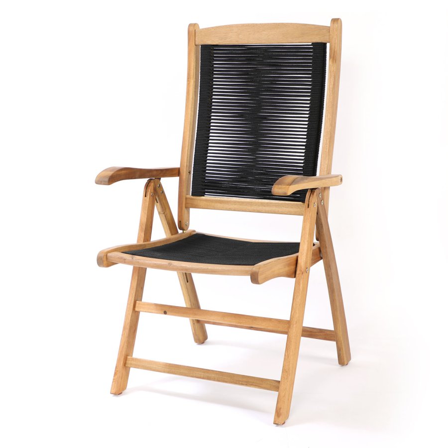 VENTURE DESIGN Peter hagestol med armlener og 5 posisjoner - naturlig akasietre og svart tau