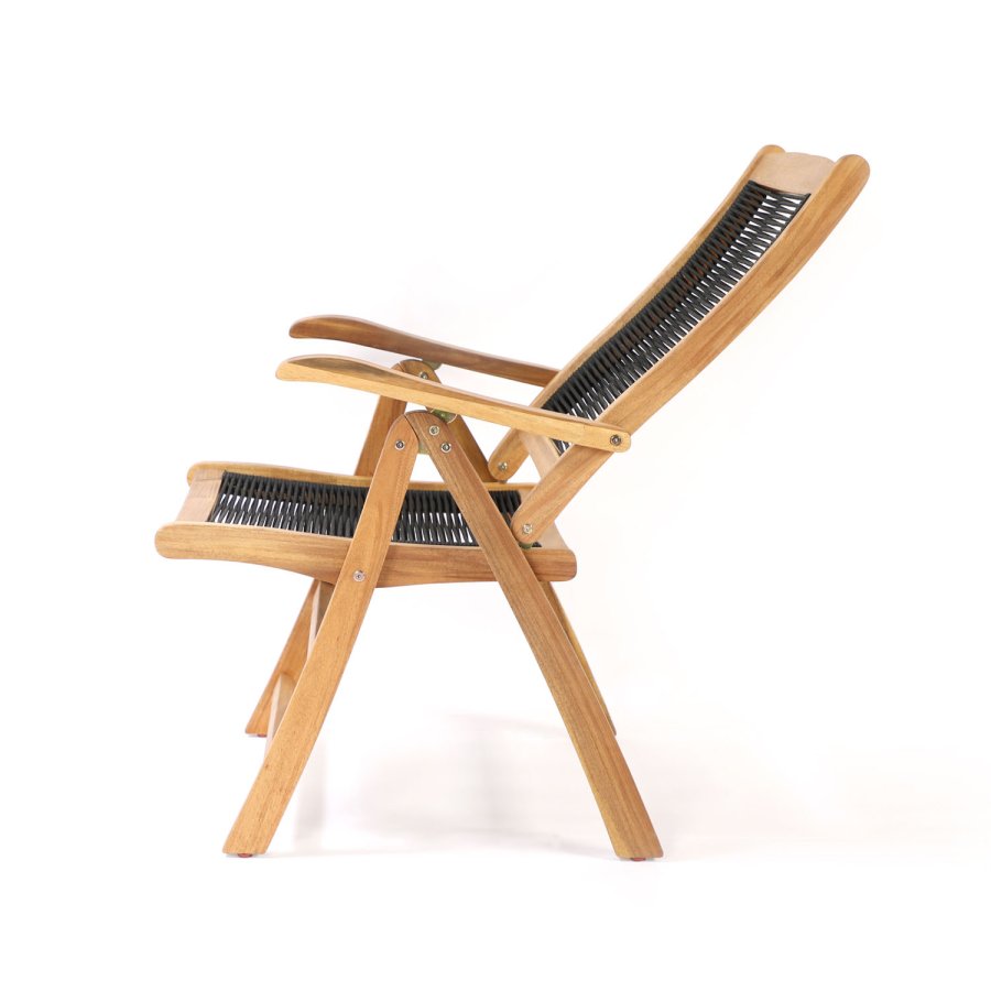 VENTURE DESIGN Peter hagestol med armlener og 5 posisjoner - naturlig akasietre og svart tau