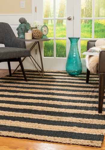 TEPPI 00021A gulvtppe m. striber, rektangulr - beige og sort jute (200x290)