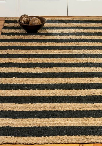 TEPPI 00021A gulvtppe m. striber, rektangulr - beige og sort jute (200x290)