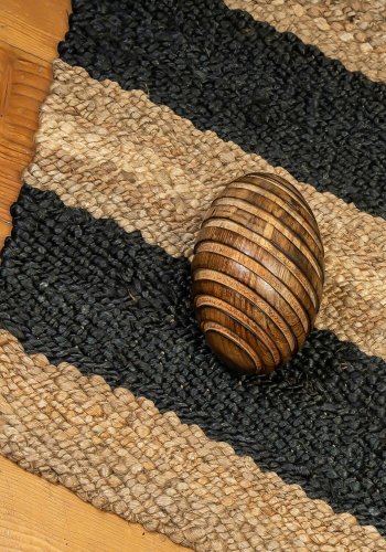 TEPPI 00021A gulvtppe m. striber, rektangulr - beige og sort jute (200x290)