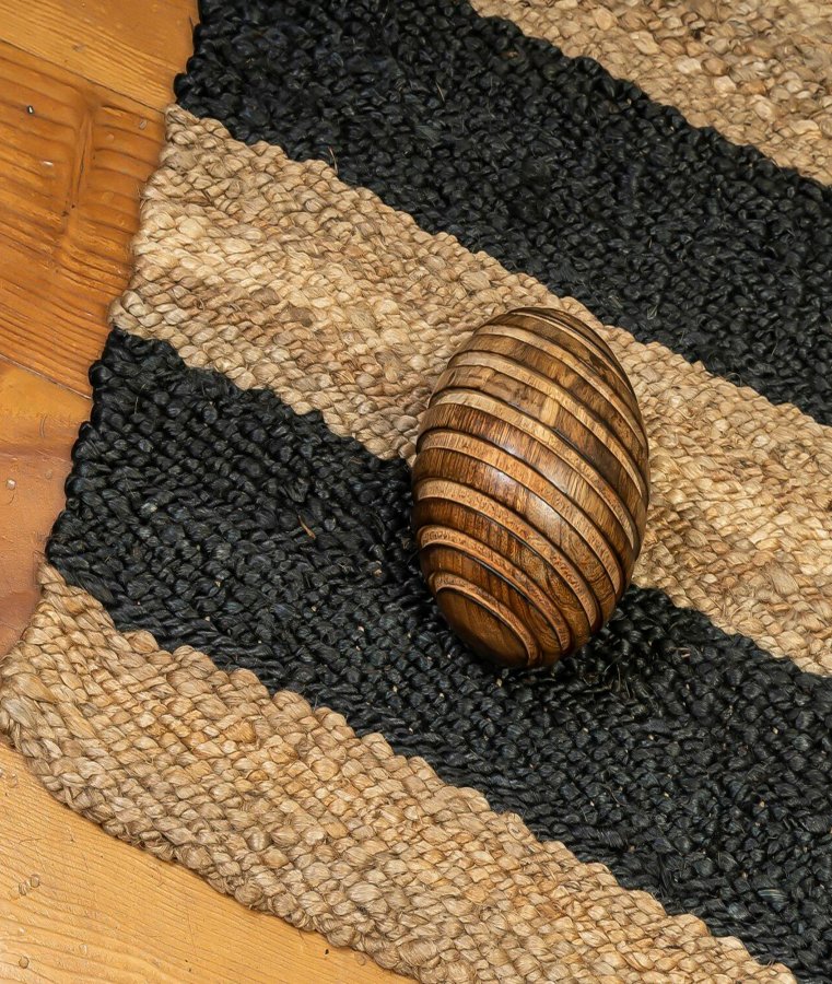 TEPPI 00021A gulvtppe m. striber, rektangulr - beige og sort jute (200x290)