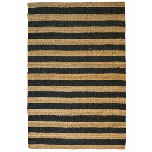 TEPPI 00021A teppe med striper, rektangulrt - beige og svart jute (200x290)