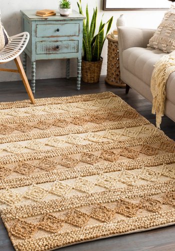 TEPPI 00025A gulvtppe m. mnster, rektangulr - beige jute (160x240)