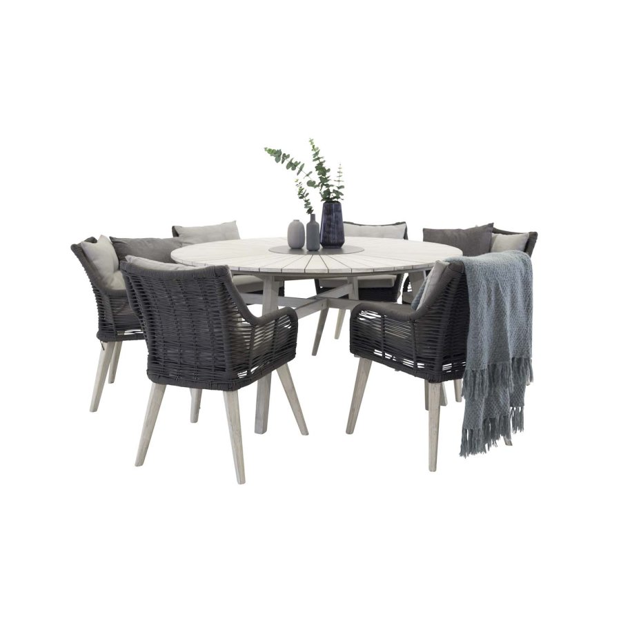 VENTURE DESIGN rundt Rives hagebord med steinplate - antikk hvitt akasietre (150) 