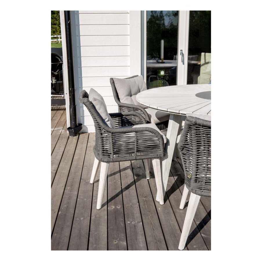 VENTURE DESIGN rundt Rives hagebord med steinplate - antikk hvitt akasietre (150) 