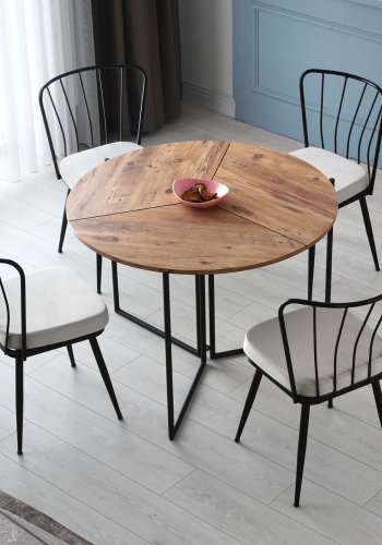 NORDVÄRK Yaprak spisebord, rundt, sammenleggbart - naturlig melamin og metall (100)