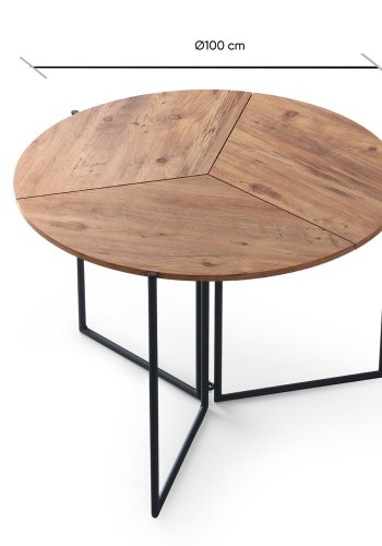 NORDVÄRK Yaprak spisebord, rundt, sammenleggbart - naturlig melamin og metall (100)