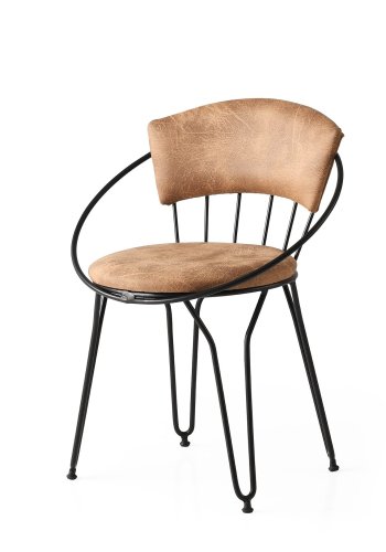 NORDVÄRK Istanbul spisestuestol med armlener - beige flyel og svart metall (sett med 2)