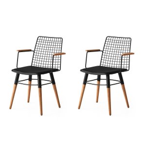 NORDVÄRK Trend spisebordsstol, m. armln - sort lder og valnd/sort metal (st med 2)