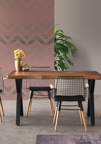 NORDVRK Trend spisestuestol med armlener - svart skinn og valntt/svart metall (sett med 2)