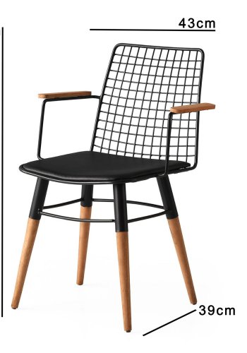 NORDVRK Trend spisestuestol med armlener - svart skinn og valntt/svart metall (sett med 2)