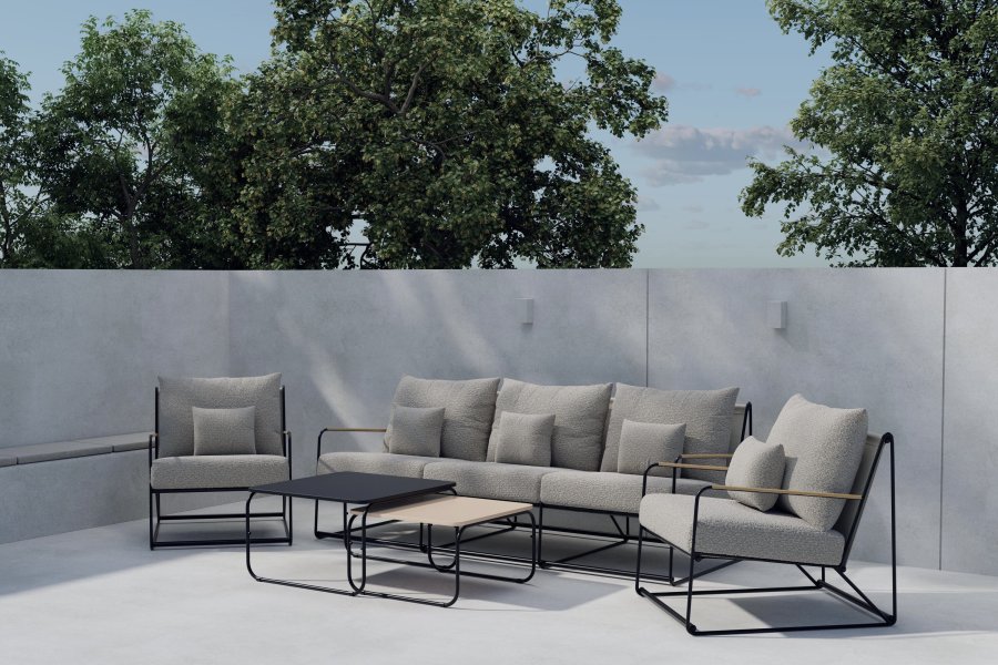 VENTURE HOME Palazzo sofasett - Svart / Beige Boucl&eacute;-stoff