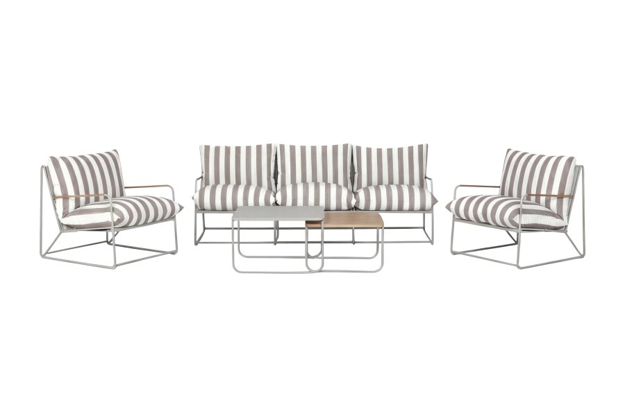 VENTURE HOME Palazzo havesofas�t, m. 1 bord, 1 sofa, 2 stole og beige/hvid stribet hynder - beige st�l