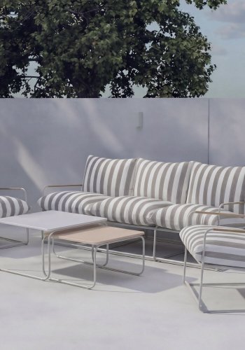 VENTURE HOME Palazzo havesofas�t, m. 1 bord, 1 sofa, 2 stole og beige/hvid stribet hynder - beige st�l