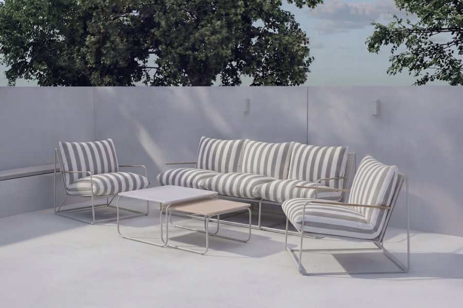 VENTURE HOME Palazzo havesofas�t, m. 1 bord, 1 sofa, 2 stole og beige/hvid stribet hynder - beige st�l