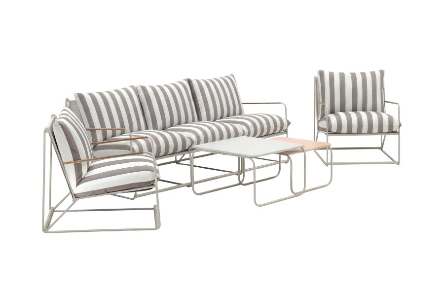 VENTURE HOME Palazzo havesofas�t, m. 1 bord, 1 sofa, 2 stole og beige/hvid stribet hynder - beige st�l