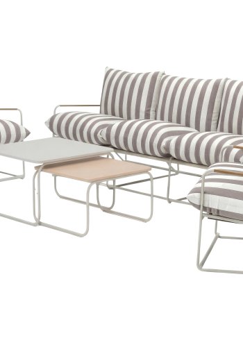 VENTURE HOME Palazzo havesofas�t, m. 1 bord, 1 sofa, 2 stole og beige/hvid stribet hynder - beige st�l
