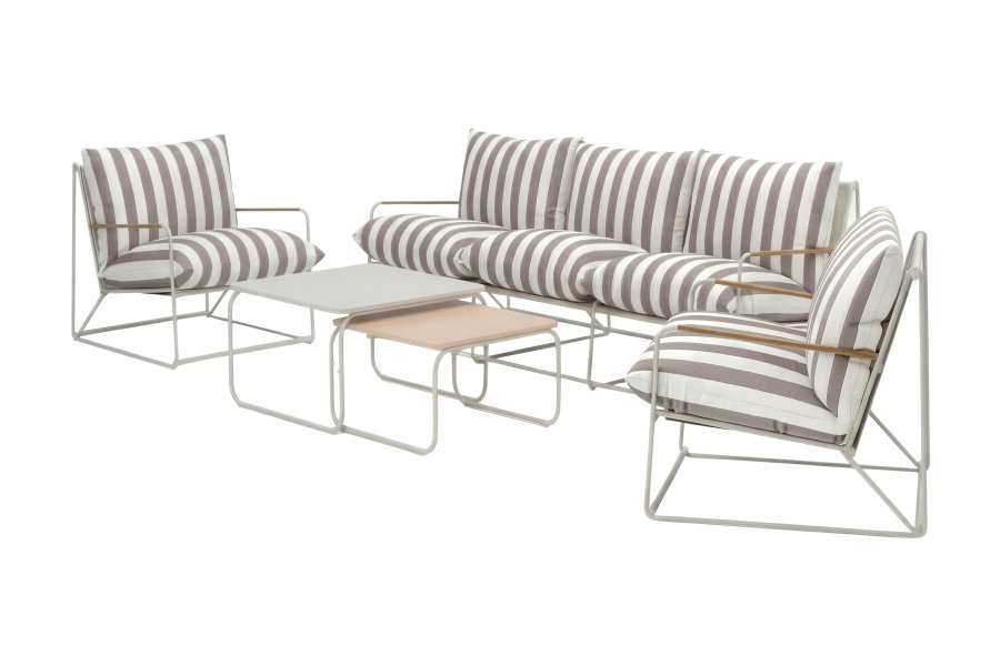 VENTURE HOME Palazzo havesofas�t, m. 1 bord, 1 sofa, 2 stole og beige/hvid stribet hynder - beige st�l